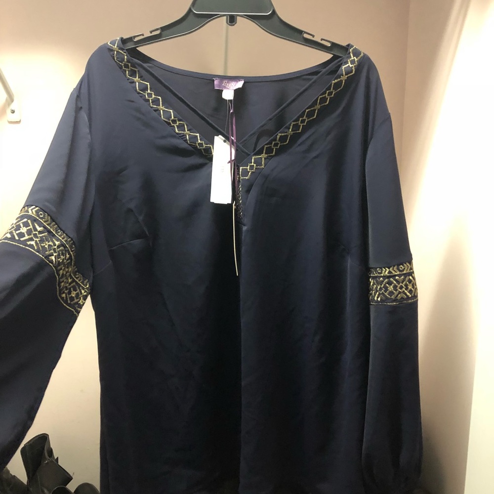 3x navy tunic with gold threading peasant blouse
